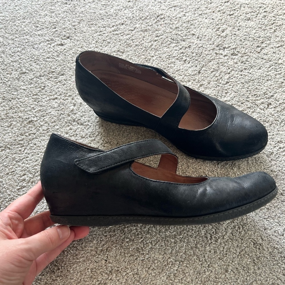 Dansko Lanie Size 41 Black Burnished Nubuck Leather Mary Jane Wedge Shoes